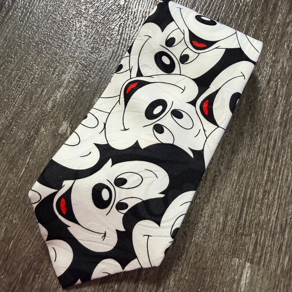 Disney Mickey‎ Mouse Tie Men Black White Red Face Collage Novelty Vintage